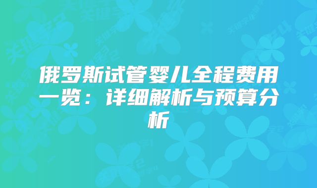 俄罗斯试管婴儿全程费用一览：详细解析与预算分析