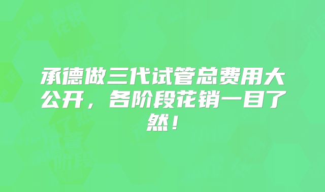 承德做三代试管总费用大公开,各阶段花销一目了然!