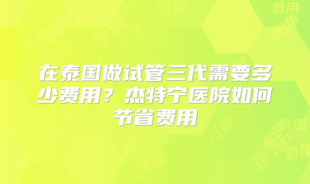 在泰国做试管三代需要多少费用?杰特宁医院如何节省费用