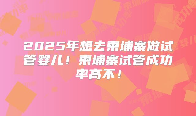 2025年想去柬埔寨做试管婴儿！柬埔寨试管成功率高不！