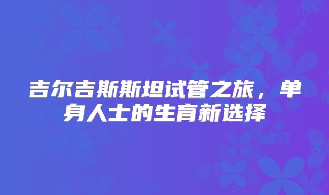 吉尔吉斯斯坦试管之旅,单身人士的生育新选择