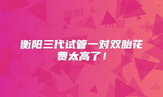 衡阳三代试管一对双胎花费太高了！