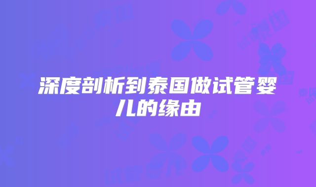 深度剖析到泰国做试管婴儿的缘由