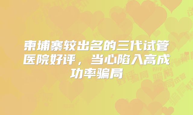 柬埔寨较出名的三代试管医院好评,当心陷入高成功率骗局