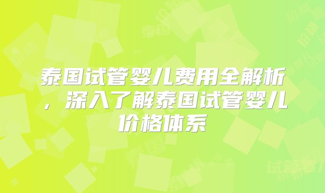 泰国试管婴儿费用全解析，深入了解泰国试管婴儿价格体系
