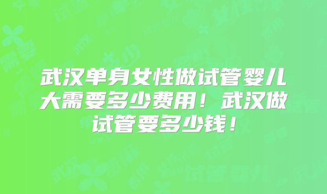 武汉单身女性做试管婴儿大需要多少费用!武汉做试管要多少钱!