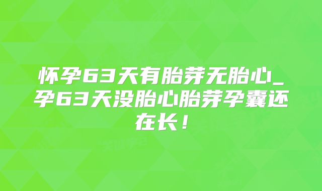怀孕63天有胎芽无胎心_孕63天没胎心胎芽孕囊还在长!