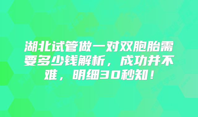 湖北试管做一对双胞胎需要多少钱解析,成功并不难,明细30秒知!
