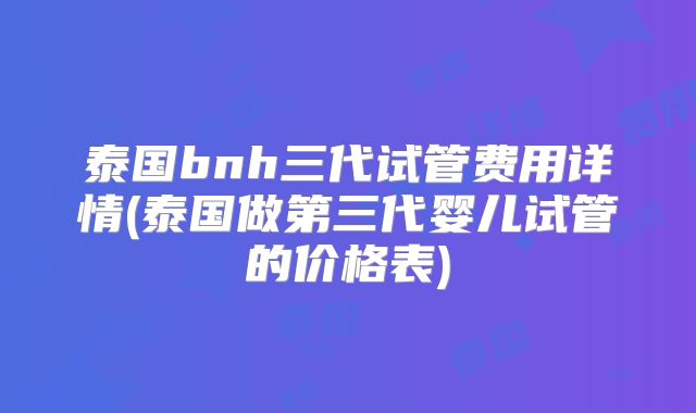 泰国bnh三代试管费用详情(泰国做第三代婴儿试管的价格表)