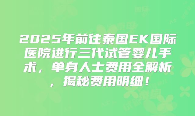 2025年前往泰国EK国际医院进行三代试管婴儿手术,单身人士费用全解析,揭秘费用明细!