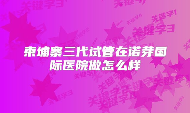 柬埔寨三代试管在诺芽国际医院做怎么样