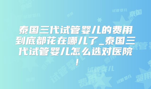 泰国三代试管婴儿的费用到底都花在哪儿了_泰国三代试管婴儿怎么选对医院！