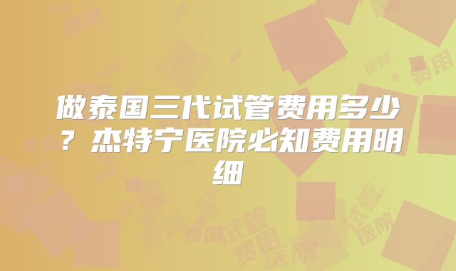 做泰国三代试管费用多少？杰特宁医院必知费用明细