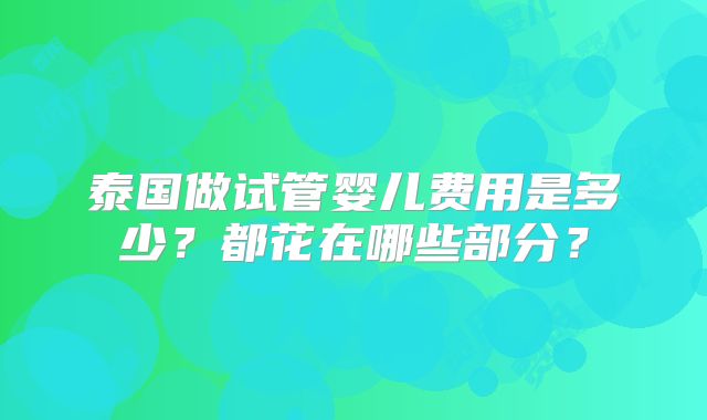 泰国做试管婴儿费用是多少？都花在哪些部分？