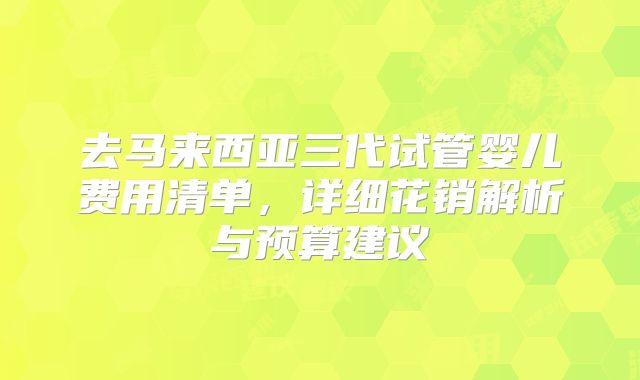 去马来西亚三代试管婴儿费用清单,详细花销解析与预算建议
