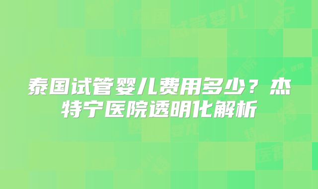 泰国试管婴儿费用多少?杰特宁医院透明化解析