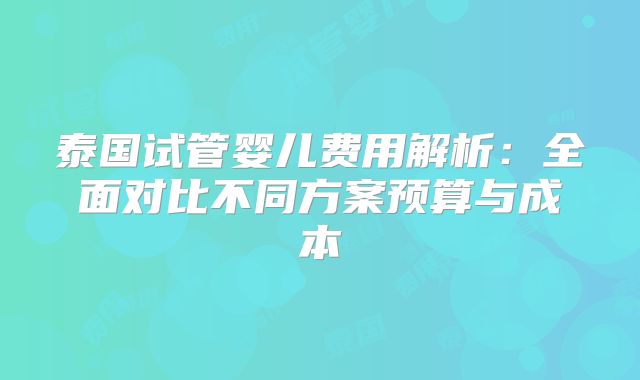 泰国试管婴儿费用解析:全面对比不同方案预算与成本