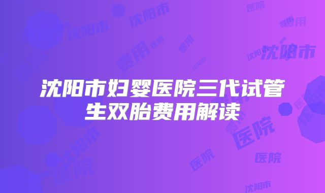 沈阳市妇婴医院三代试管生双胎费用解读