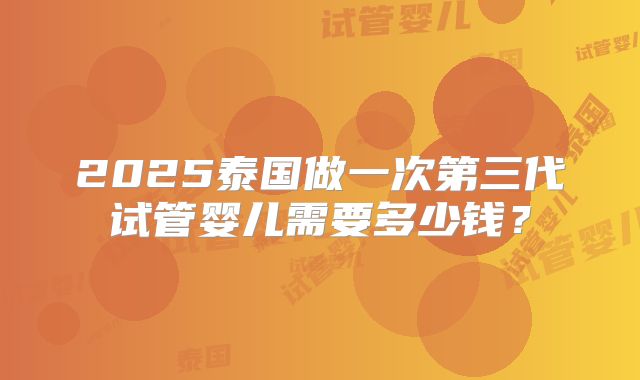 2025泰国做一次第三代试管婴儿需要多少钱？