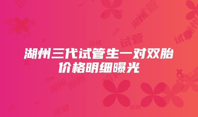 湖州三代试管生一对双胎价格明细曝光