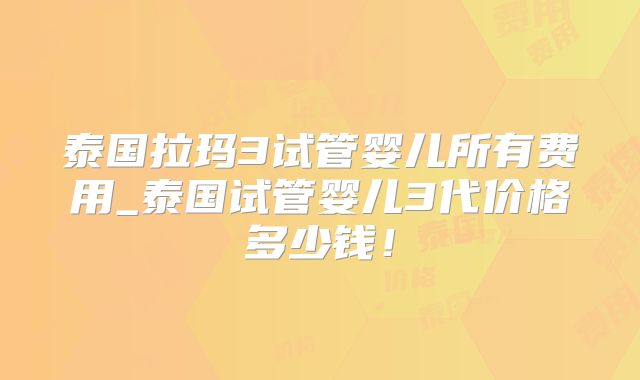 泰国拉玛3试管婴儿所有费用_泰国试管婴儿3代价格多少钱！