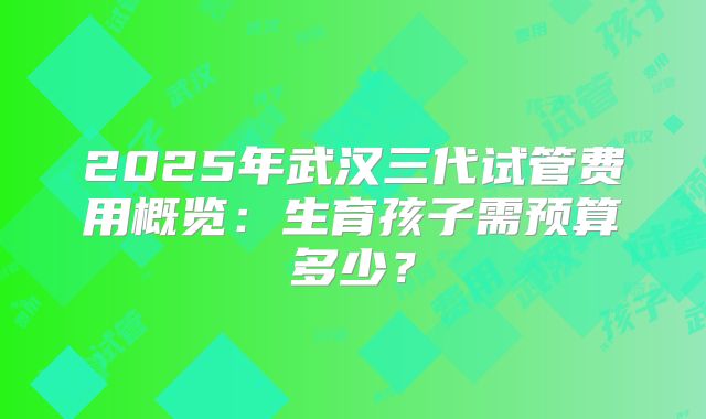 2025年武汉三代试管费用概览：生育孩子需预算多少？