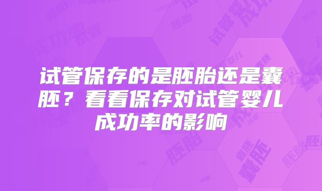 试管保存的是胚胎还是囊胚?看看保存对试管婴儿成功率的影响