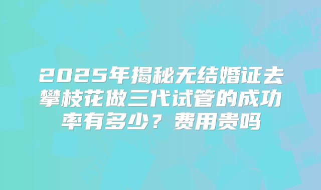 2025年揭秘无结婚证去攀枝花做三代试管的成功率有多少？费用贵吗