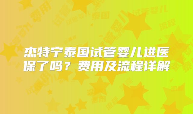 杰特宁泰国试管婴儿进医保了吗？费用及流程详解