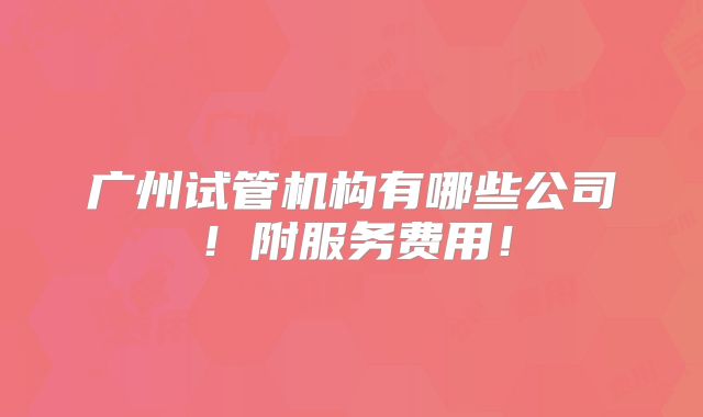 广州试管机构有哪些公司！附服务费用！