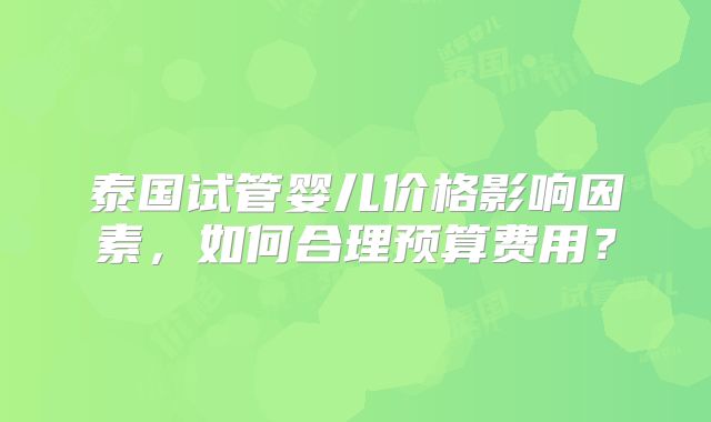 泰国试管婴儿价格影响因素，如何合理预算费用？