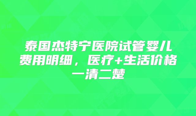 泰国杰特宁医院试管婴儿费用明细,医疗+生活价格一清二楚