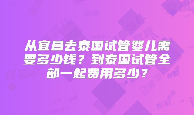 从宜昌去泰国试管婴儿需要多少钱？到泰国试管全部一起费用多少？