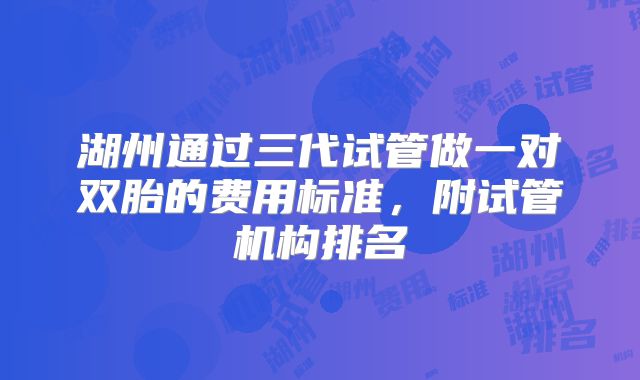 湖州通过三代试管做一对双胎的费用标准,附试管机构排名