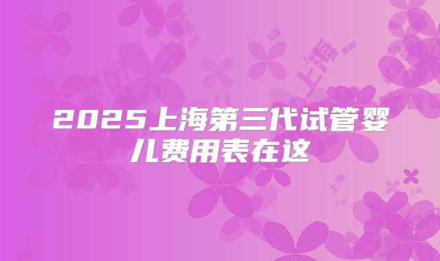 2025上海第三代试管婴儿费用表在这