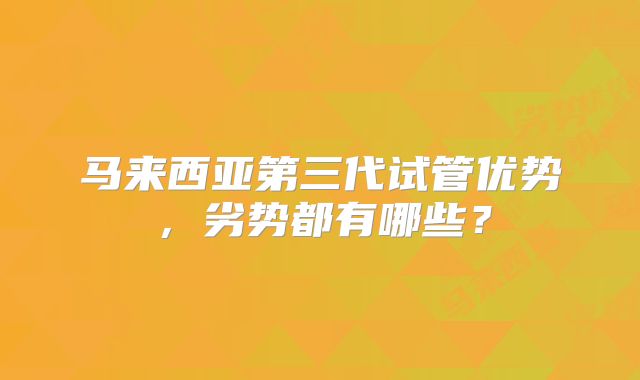 马来西亚第三代试管优势，劣势都有哪些？
