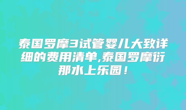 泰国罗摩3试管婴儿大致详细的费用清单,泰国罗摩衍那水上乐园！