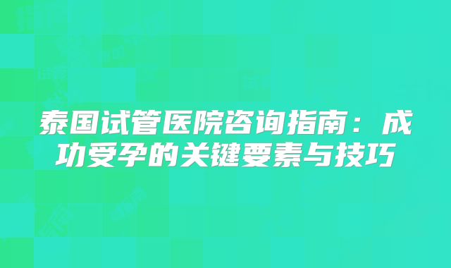 泰国试管医院咨询指南：成功受孕的关键要素与技巧