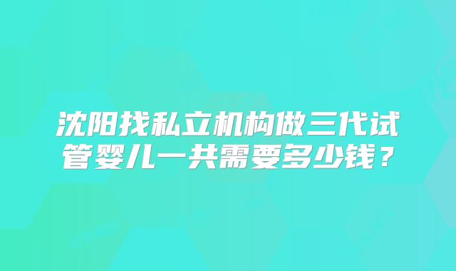 沈阳找私立机构做三代试管婴儿一共需要多少钱？