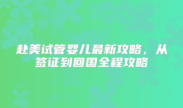 赴美试管婴儿最新攻略，从签证到回国全程攻略