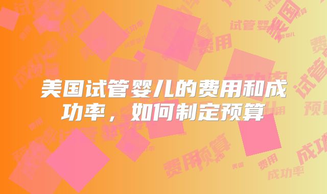 美国试管婴儿的费用和成功率，如何制定预算
