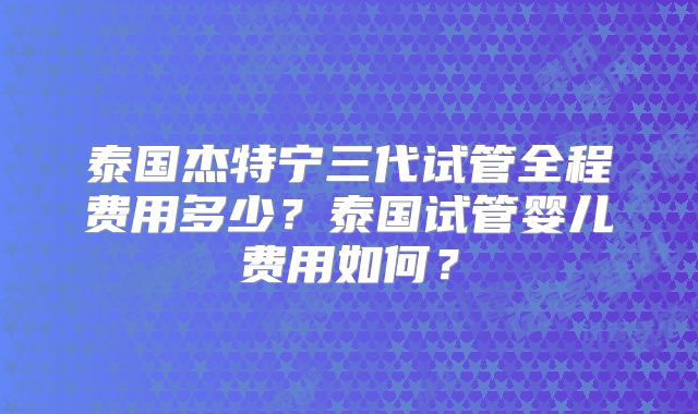 泰国杰特宁三代试管全程费用多少?泰国试管婴儿费用如何?