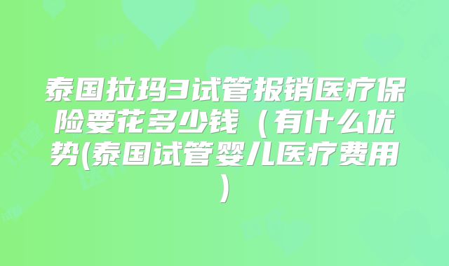 泰国拉玛3试管报销医疗保险要花多少钱（有什么优势(泰国试管婴儿医疗费用)