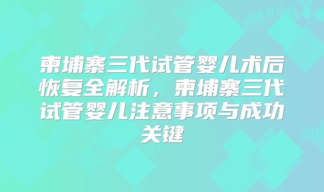 柬埔寨三代试管婴儿术后恢复全解析,柬埔寨三代试管婴儿注意事项与成功关键