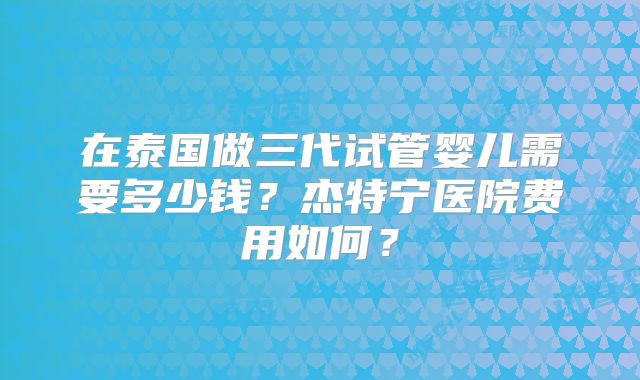 在泰国做三代试管婴儿需要多少钱？杰特宁医院费用如何？