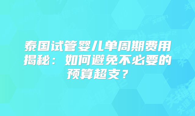 泰国试管婴儿单周期费用揭秘：如何避免不必要的预算超支？