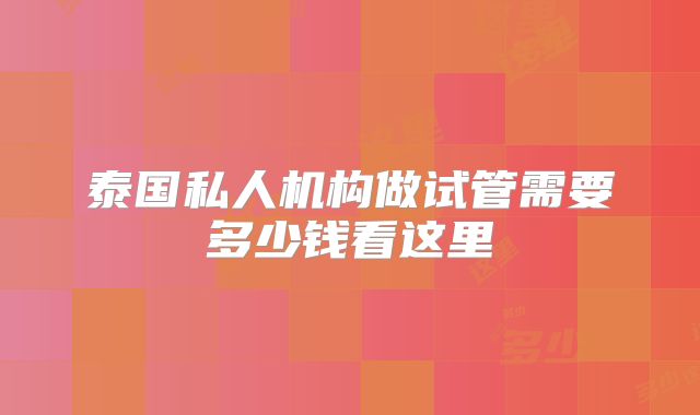 泰国私人机构做试管需要多少钱看这里