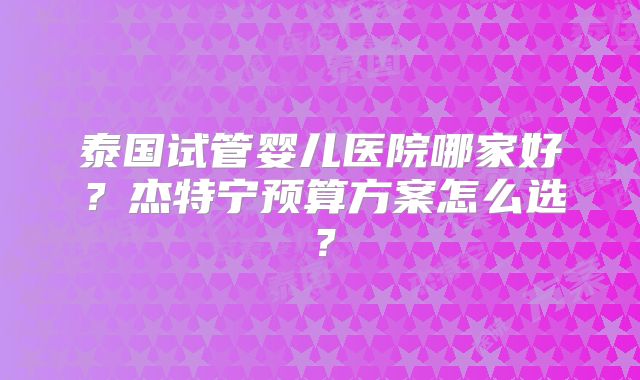 泰国试管婴儿医院哪家好？杰特宁预算方案怎么选？