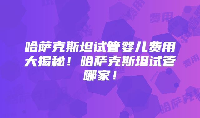 哈萨克斯坦试管婴儿费用大揭秘!哈萨克斯坦试管哪家!