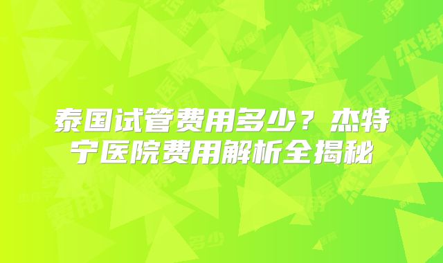 泰国试管费用多少?杰特宁医院费用解析全揭秘